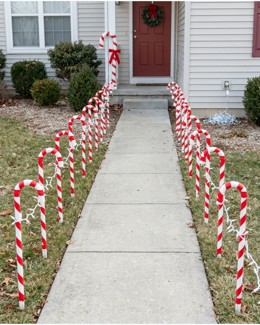 34. DIY Candy Cane Lane Walkway