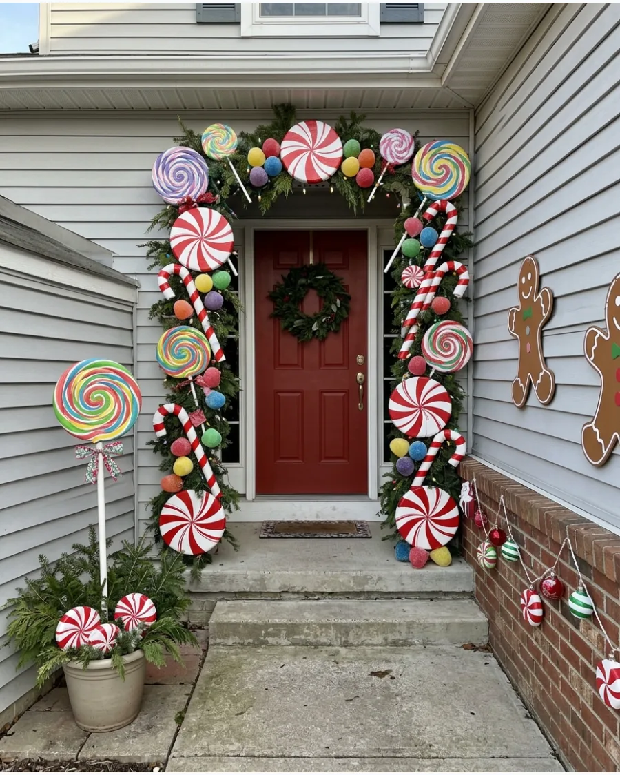 37. DIY Candyland Christmas Door Arch