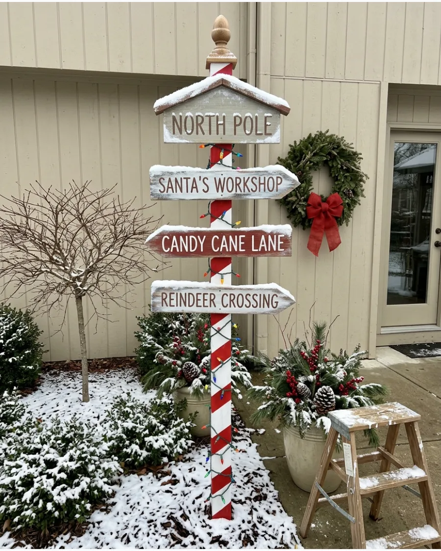 40. DIY North Pole Christmas Signpost