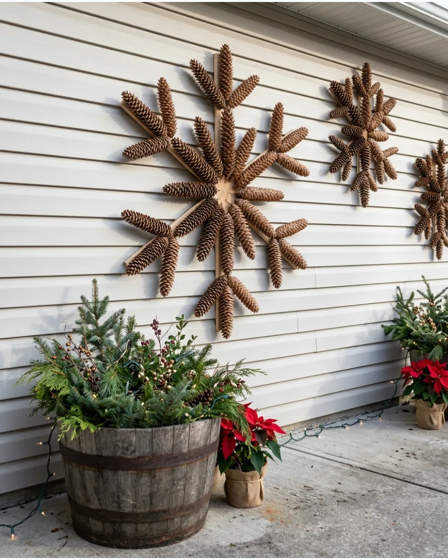 49. Giant Pinecone Christmas Snowflakes