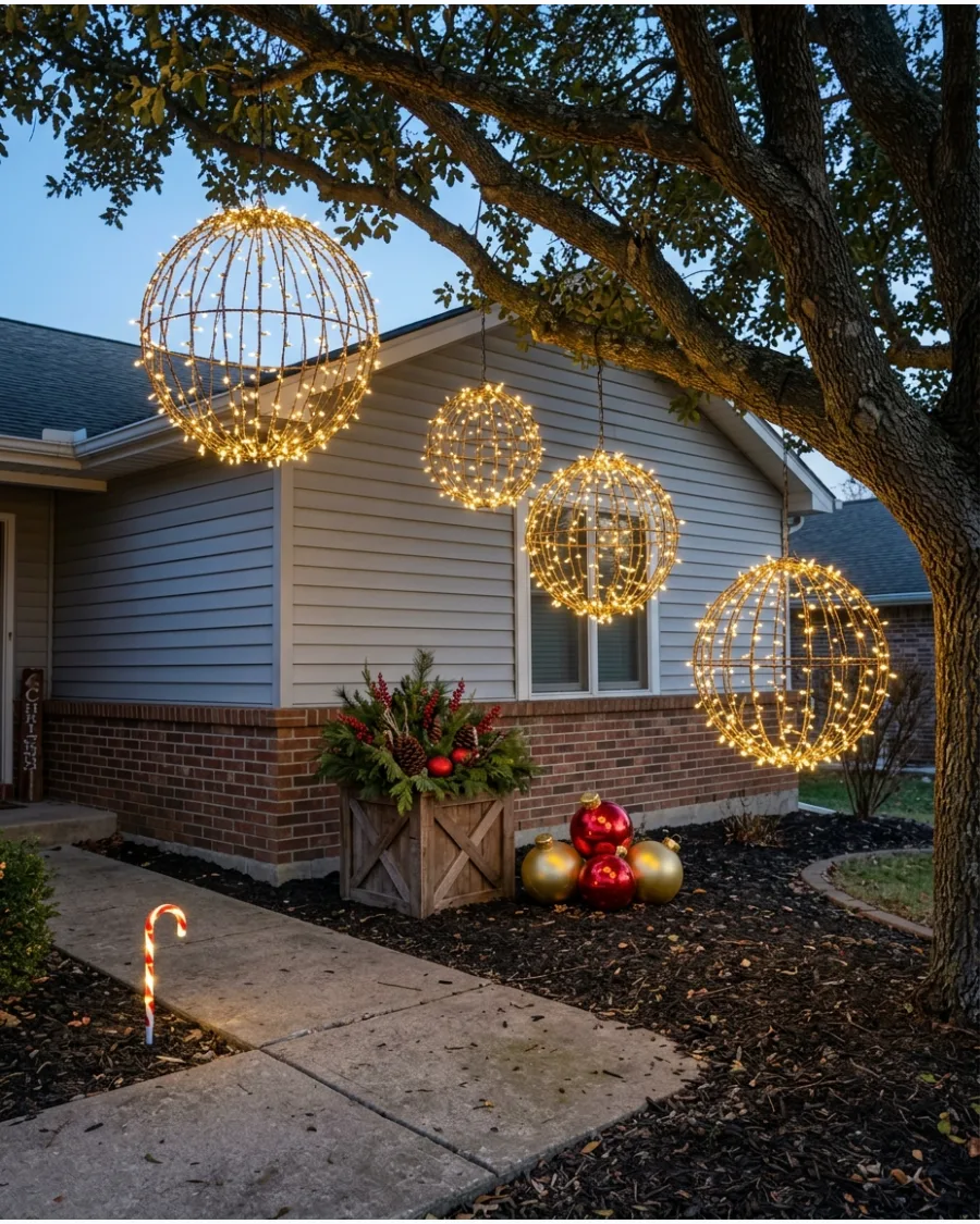 53. Hanging Christmas Light Spheres
