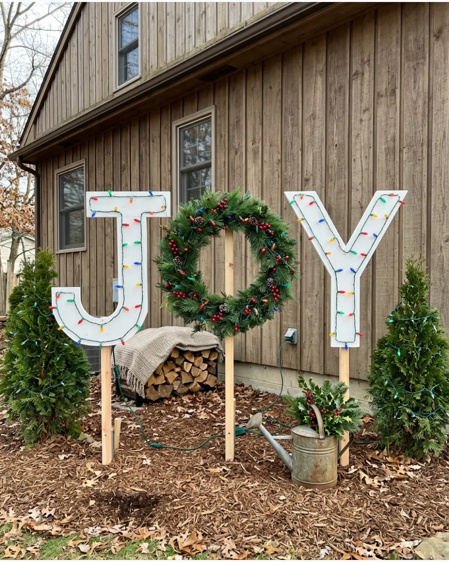 57. DIY Lighted JOY Yard Sign