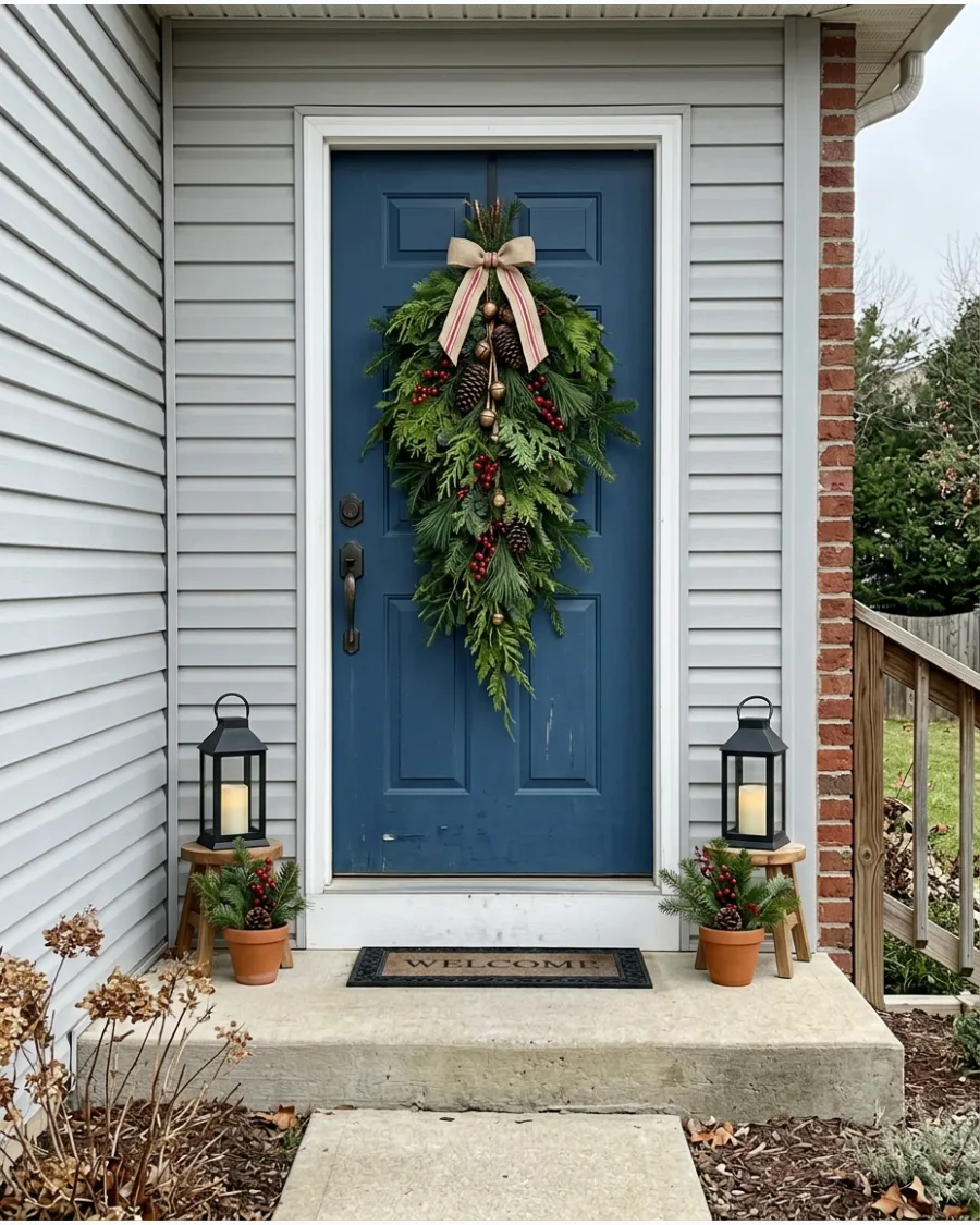 6. DIY Evergreen Front Door Swag