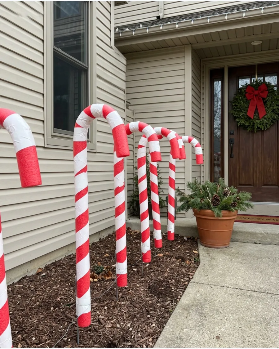 61. Pool Noodle Candy Cane Decorations