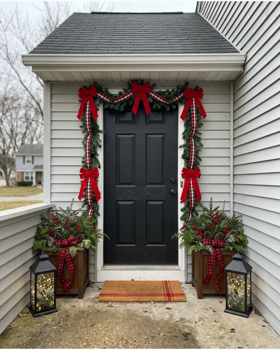 71. Classic Red Plaid Christmas Porch