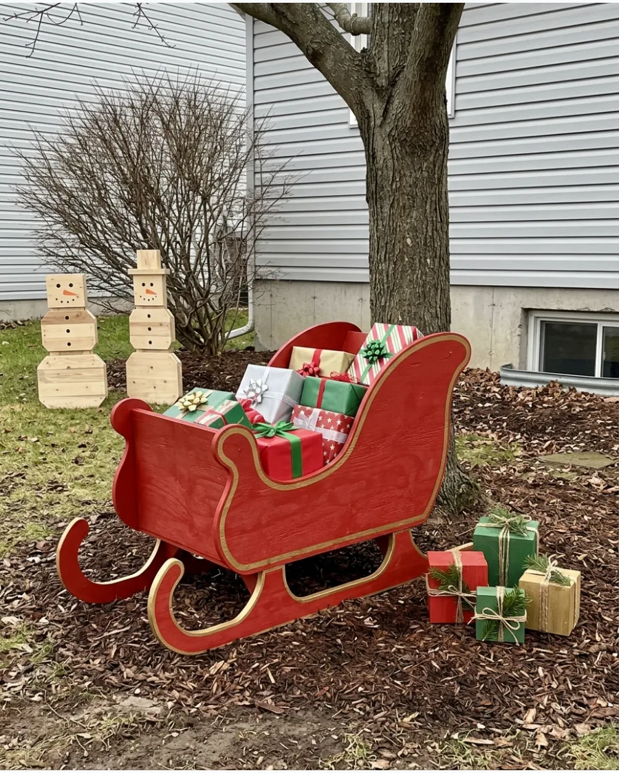 79. DIY Santa Sleigh Yard Decoration