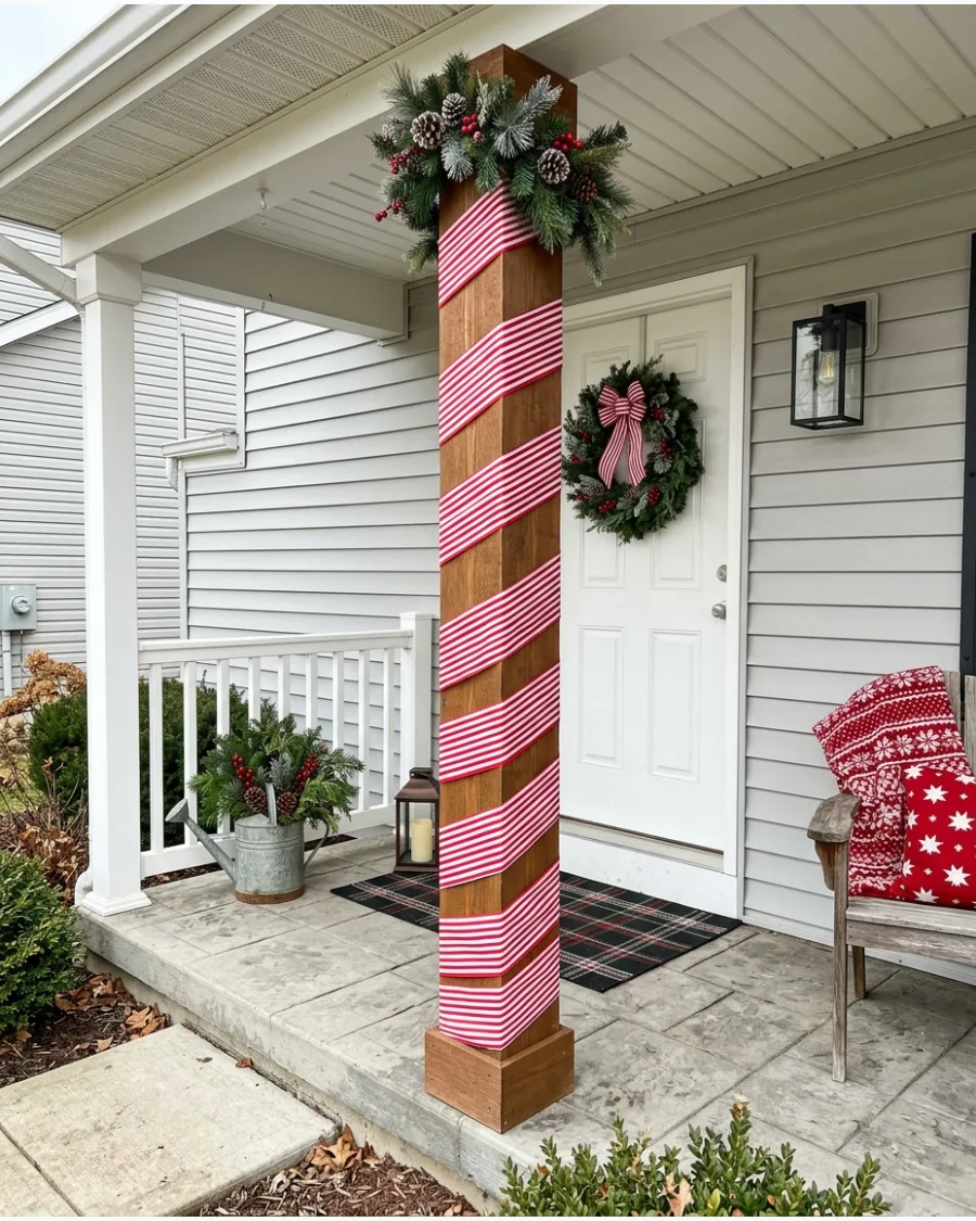 8. Candy Cane Wrapped Porch Columns