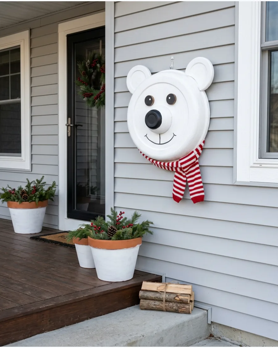 85. DIY Polar Bear Christmas Door Decoration