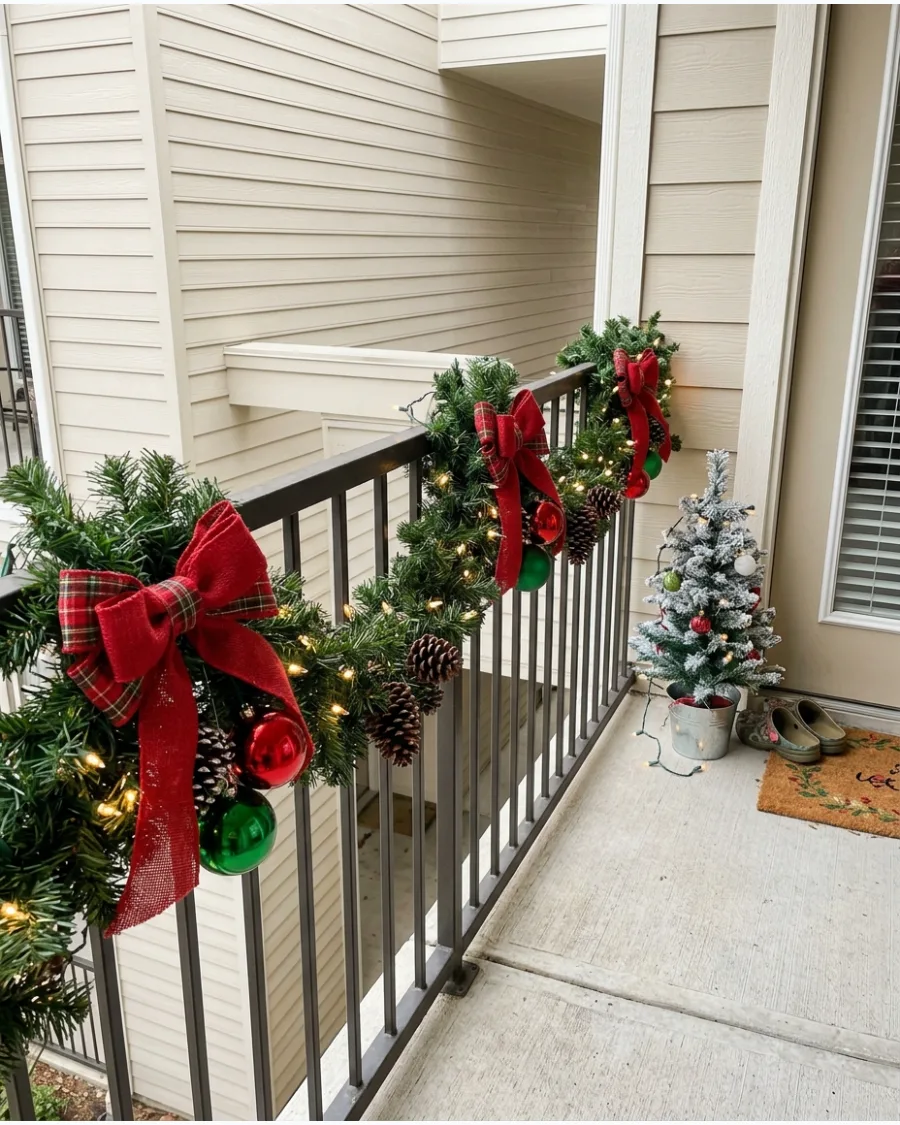 91. DIY Christmas Balcony Railing Garland