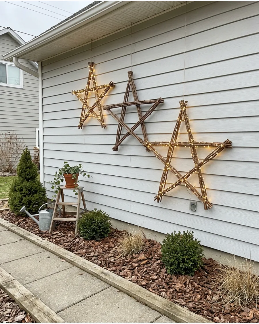 97. DIY Hanging Christmas Stars for a Side Yard