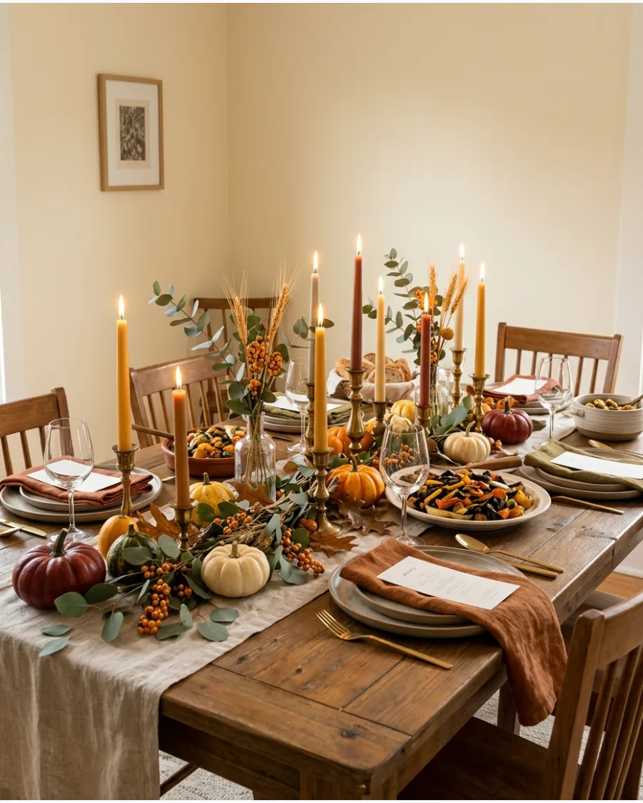 1. Cozy Candlelit Friendsgiving Tablescape