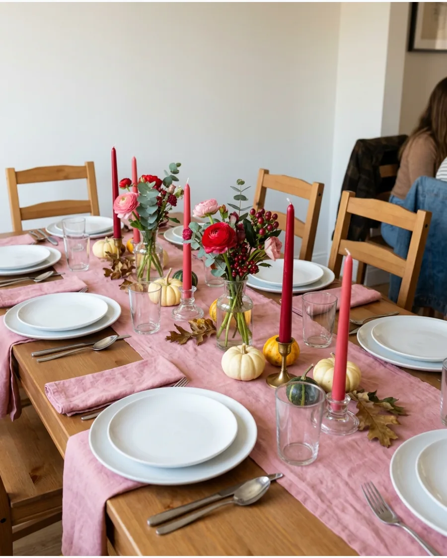 12. Red and Pink Friendsgiving Table