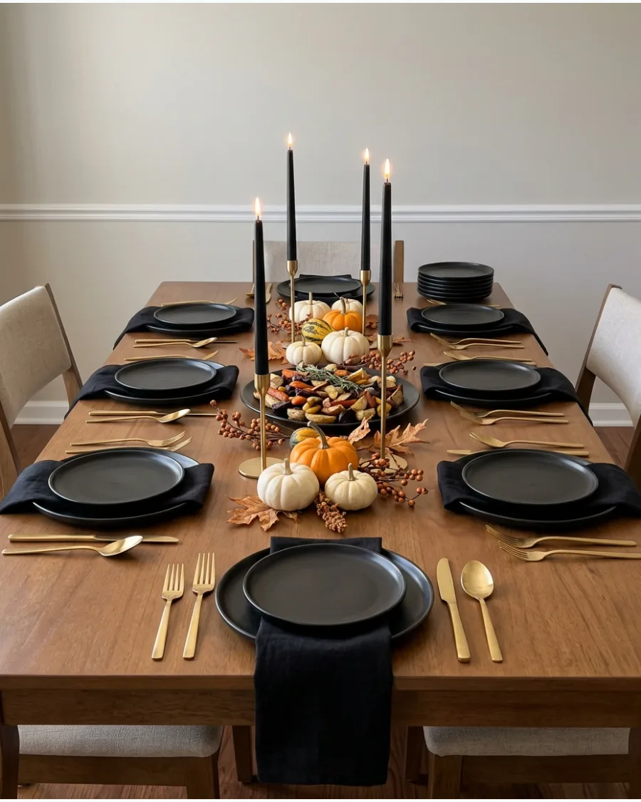 14. Black and Gold Friendsgiving Decor