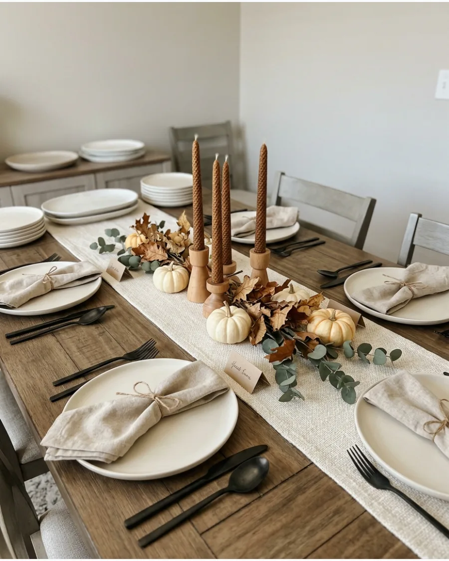 15. Cream and Brown Friendsgiving Tablescape
