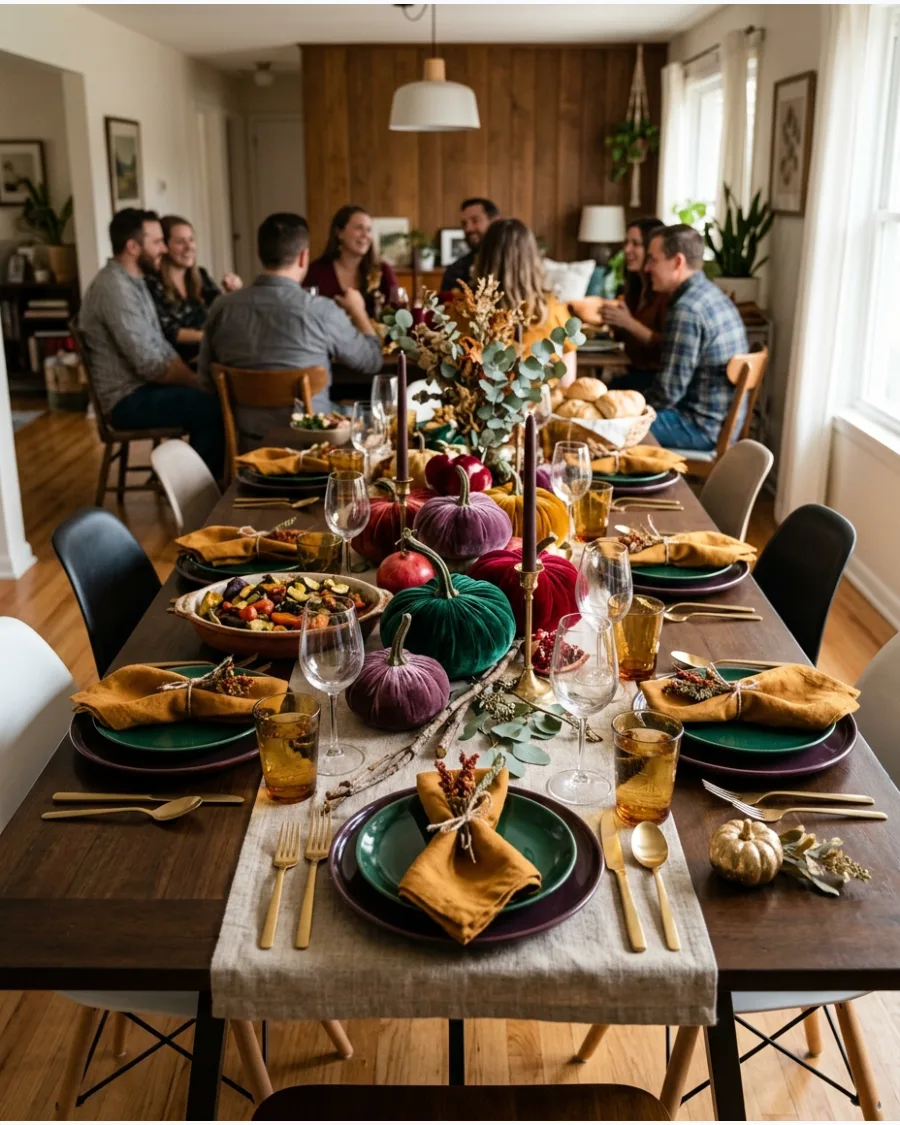 17. Jewel-Tone Friendsgiving Tablescape