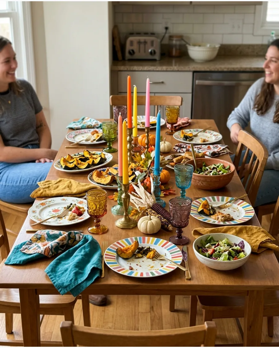 19. Colorful Eclectic Friendsgiving Table