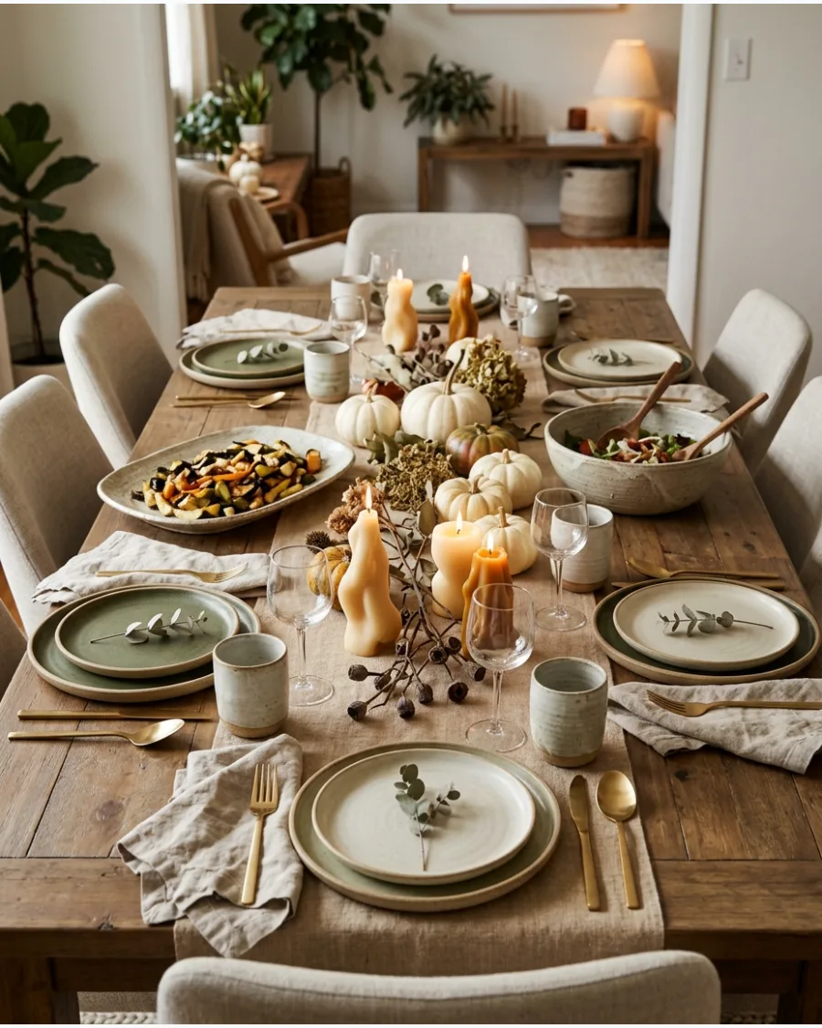22. Modern Organic Friendsgiving Tablescape