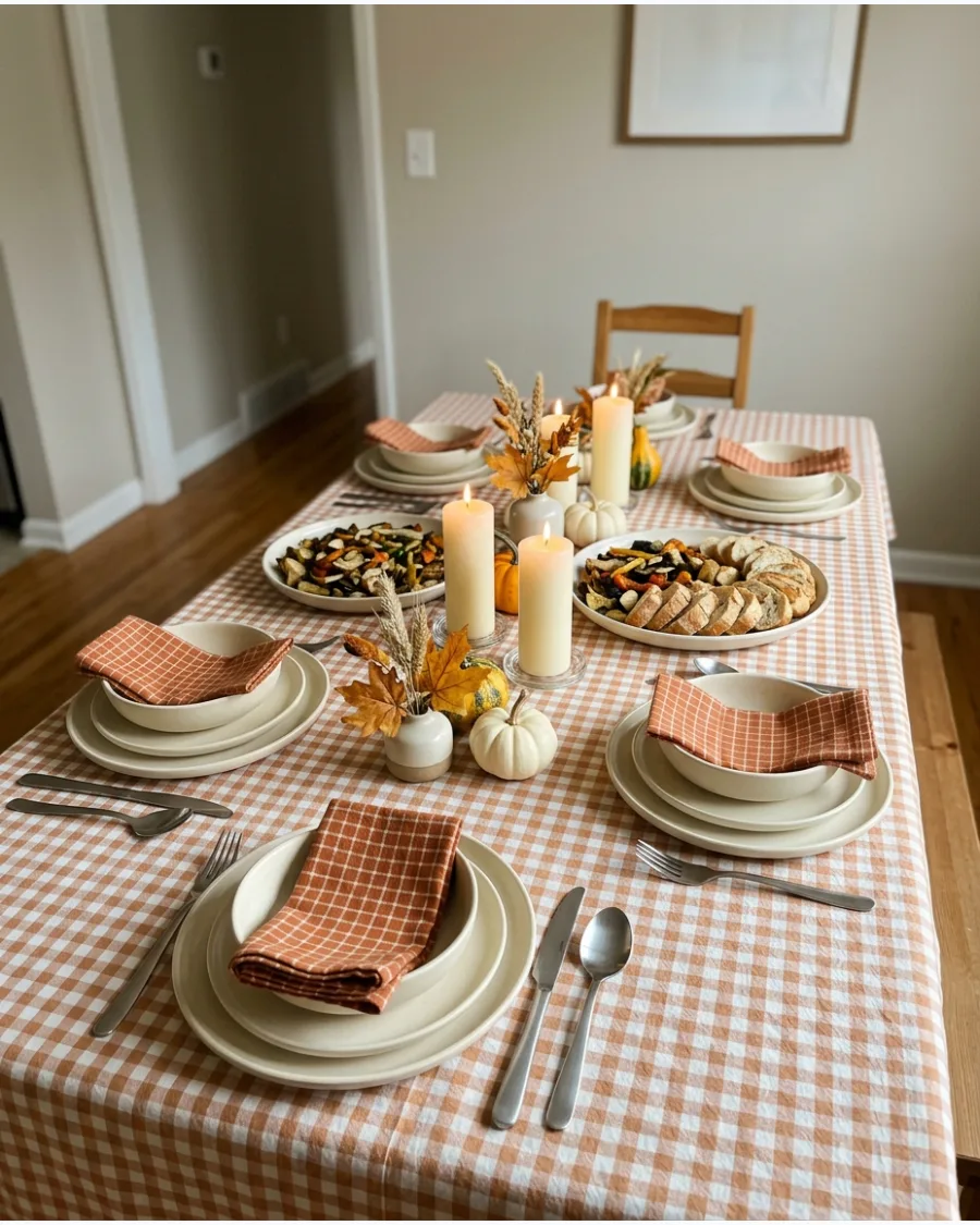 35. Gingham Friendsgiving Table Decor