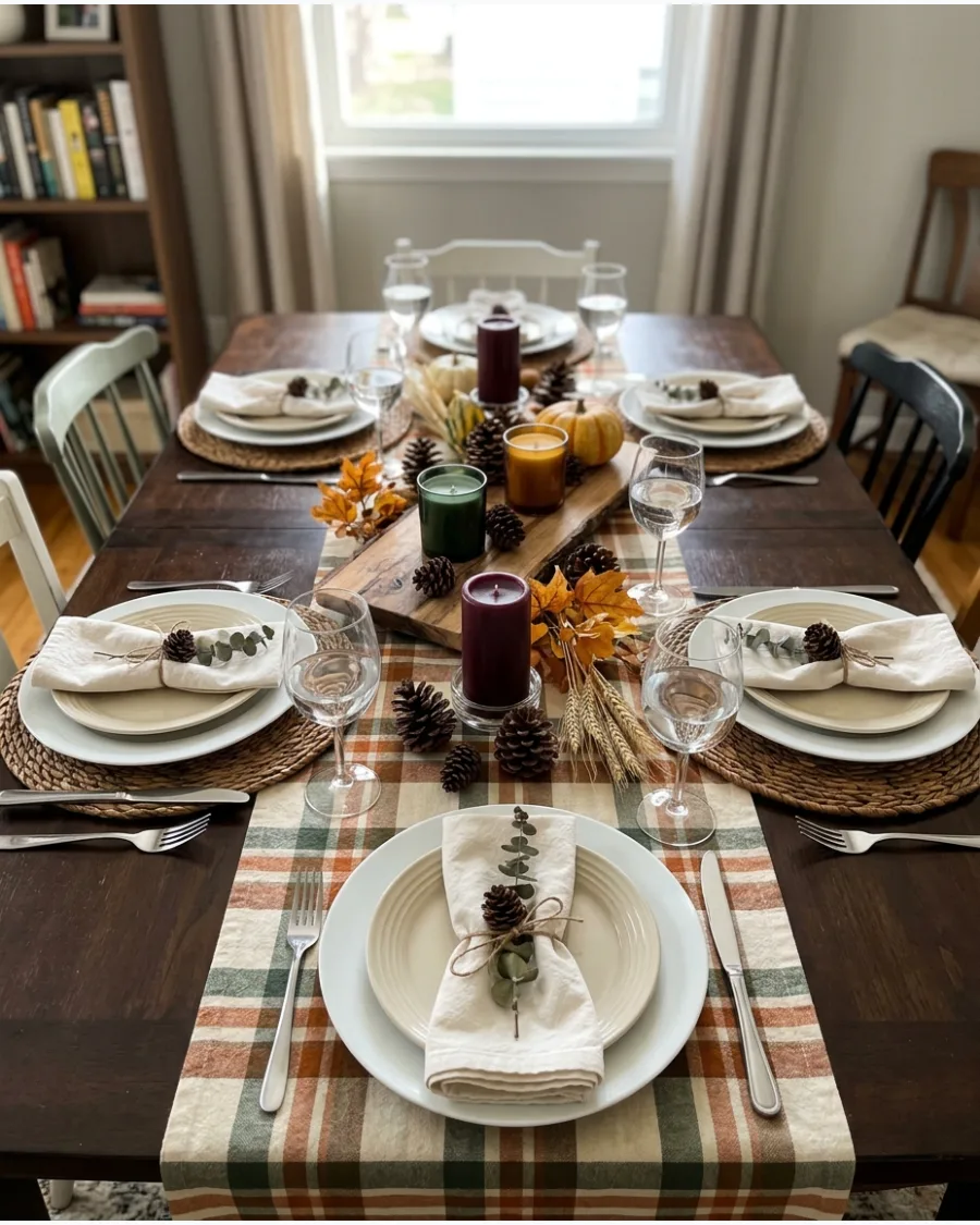 36. Plaid Friendsgiving Tablescape