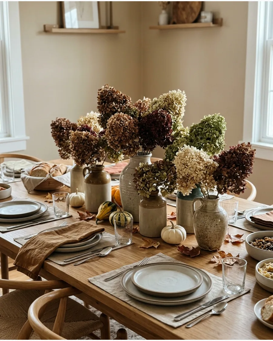 45. Dried Hydrangea Friendsgiving Centerpiece