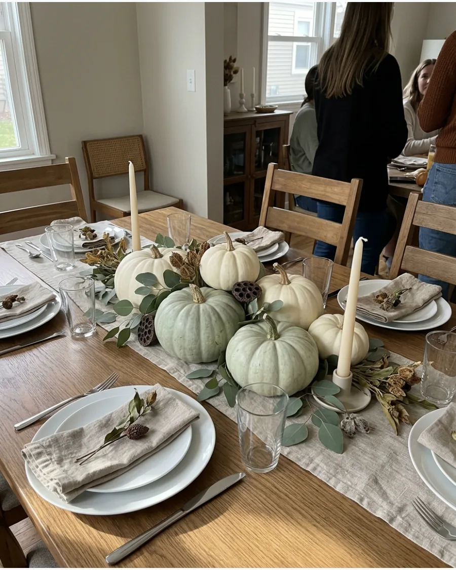 56. White Pumpkin Friendsgiving Centerpiece