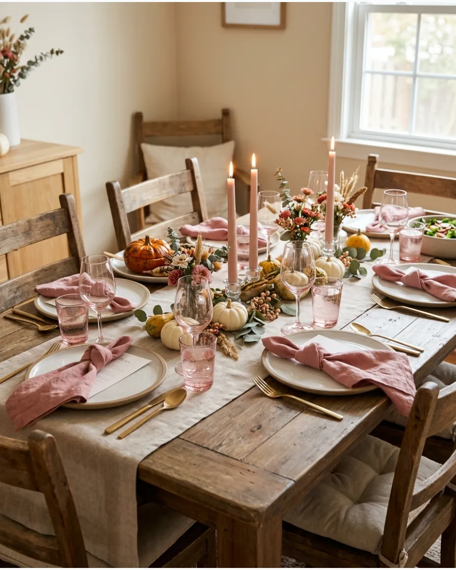 6. Pink Friendsgiving Tablescape