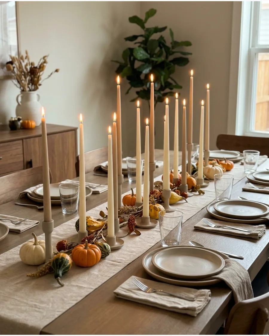 63. Long Taper Candle Friendsgiving Table