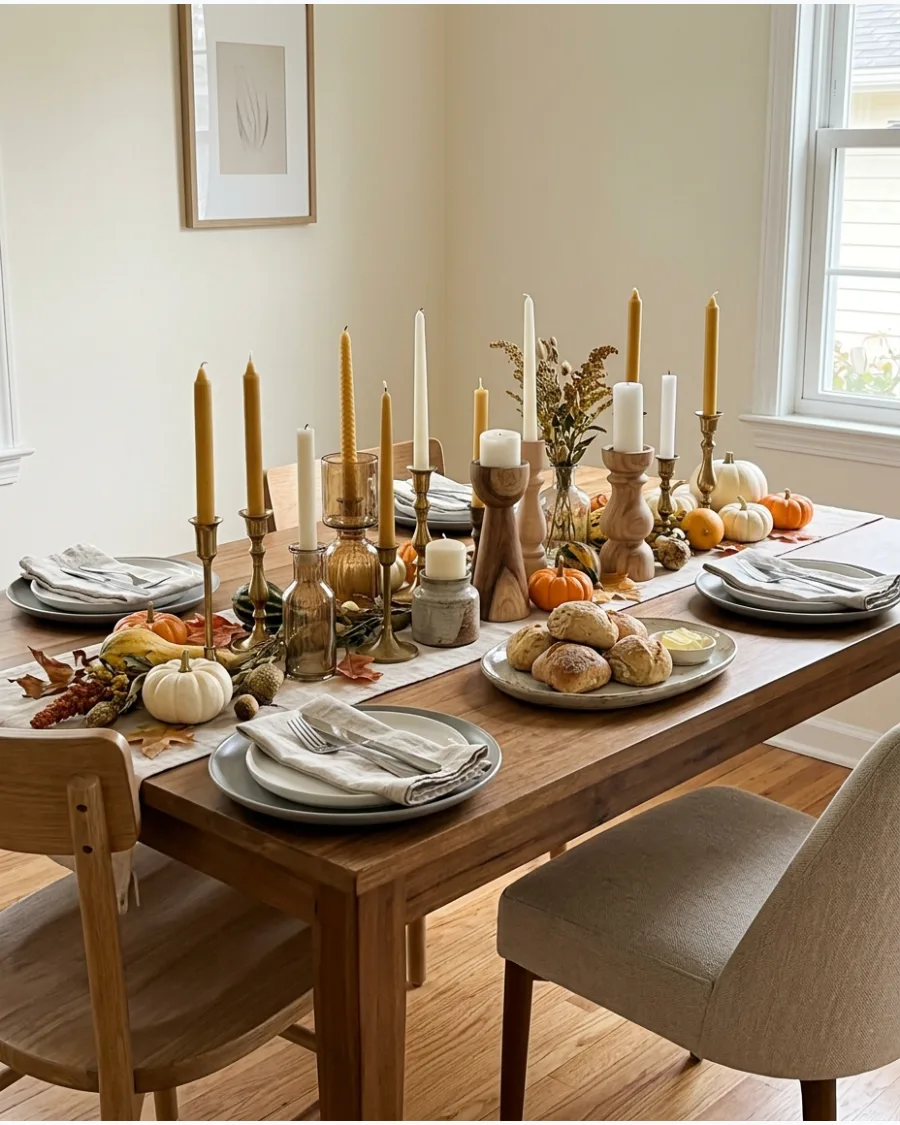 64. Mismatched Candleholder Friendsgiving Tablescape