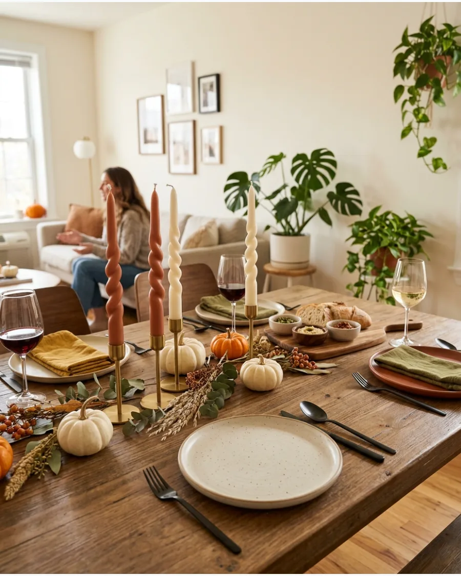 65. Twisted Candle Friendsgiving Decor