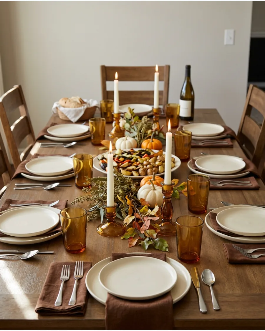 68. Amber Glass Friendsgiving Table