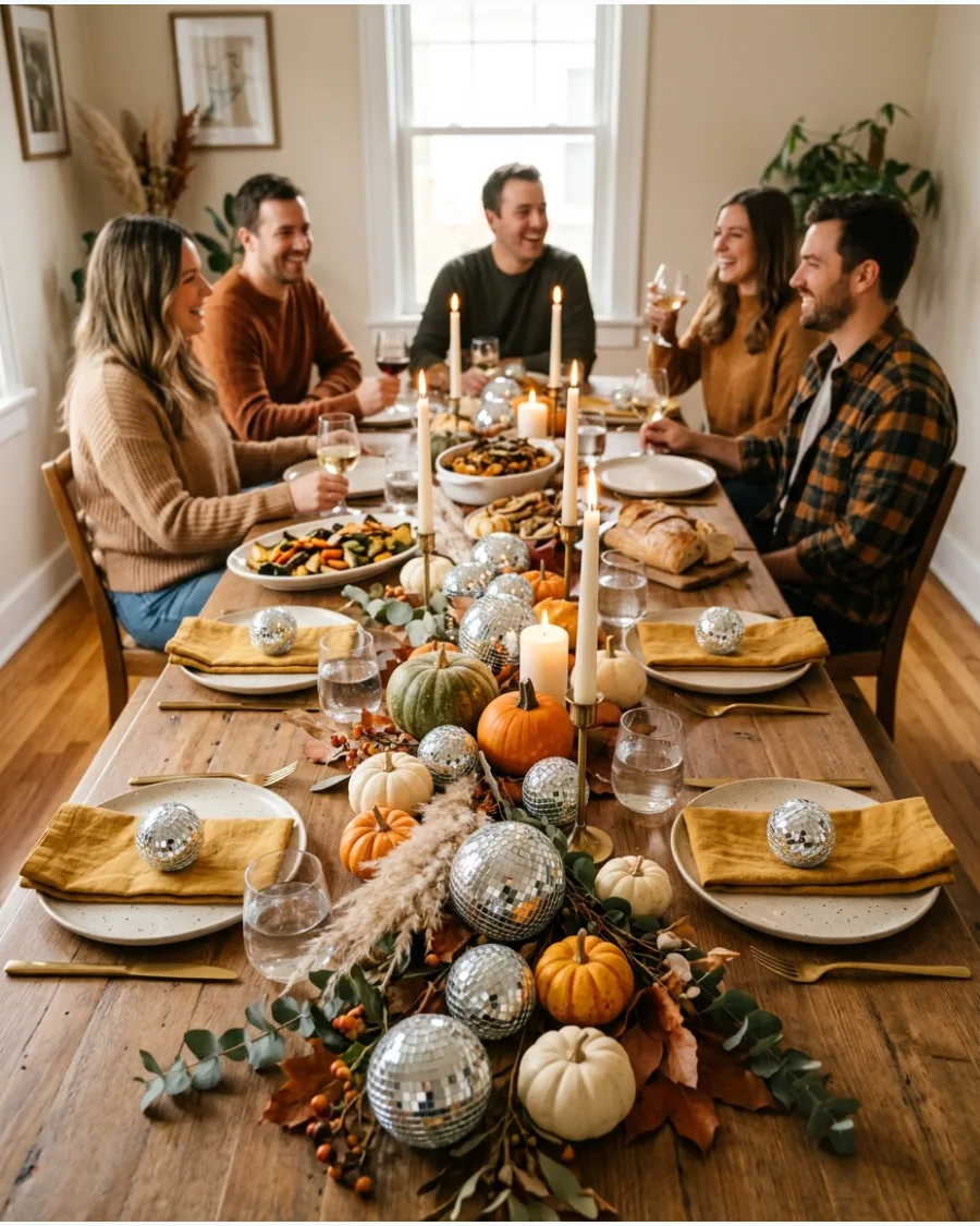 7. Disco Ball Friendsgiving Decor