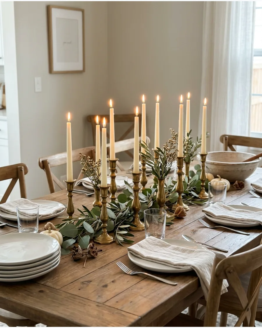 71. Brass Candlestick Friendsgiving Decor