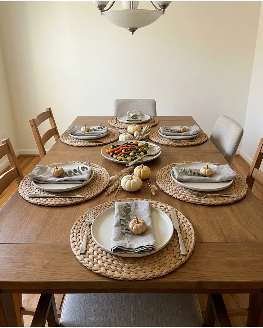 73. Woven Placemat Friendsgiving Table