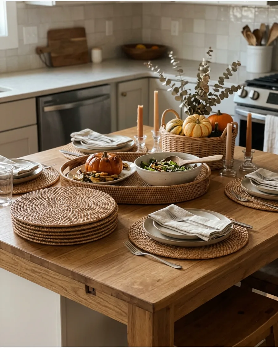 74. Rattan Friendsgiving Decor