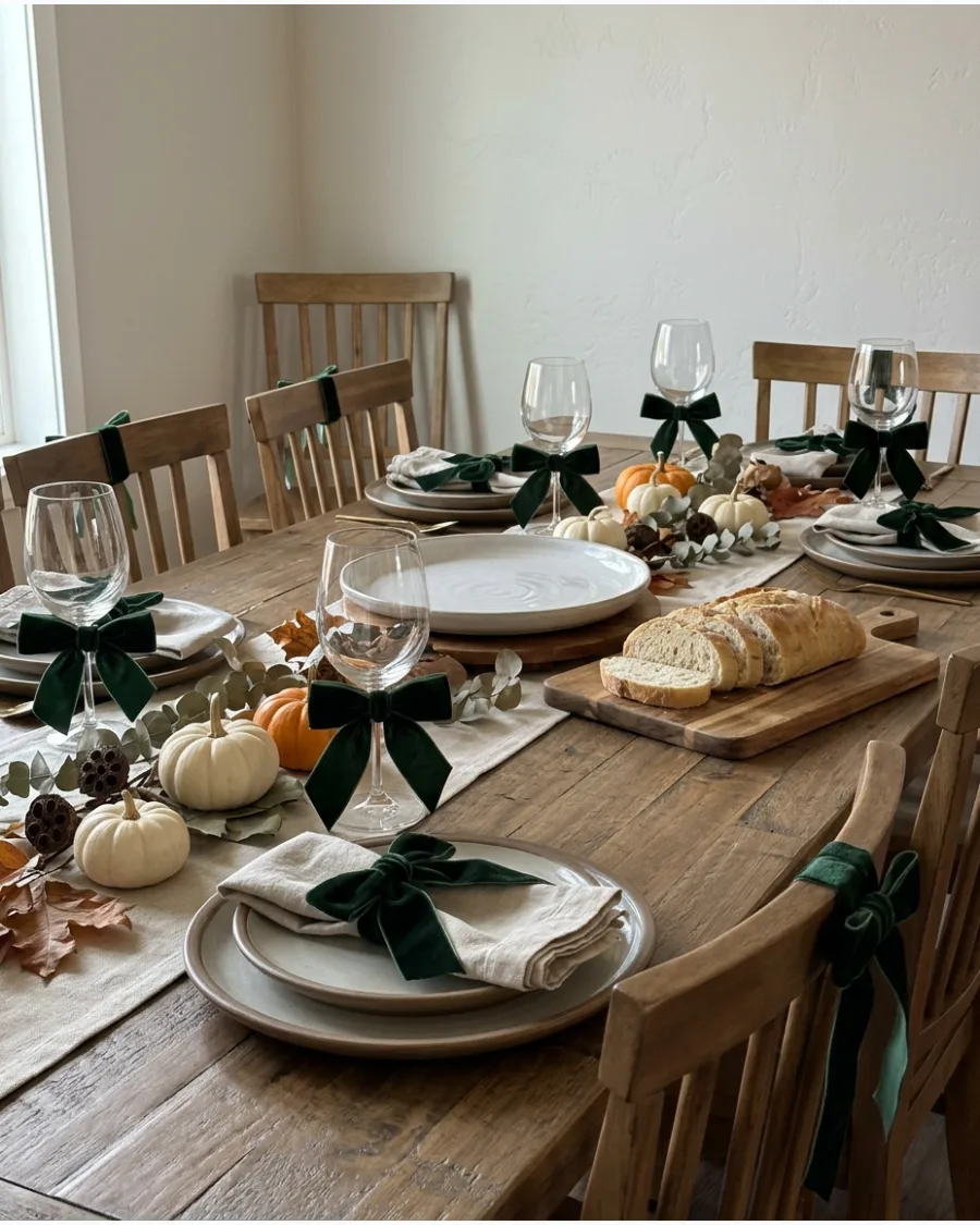 8. Bow-Themed Friendsgiving Tablescape