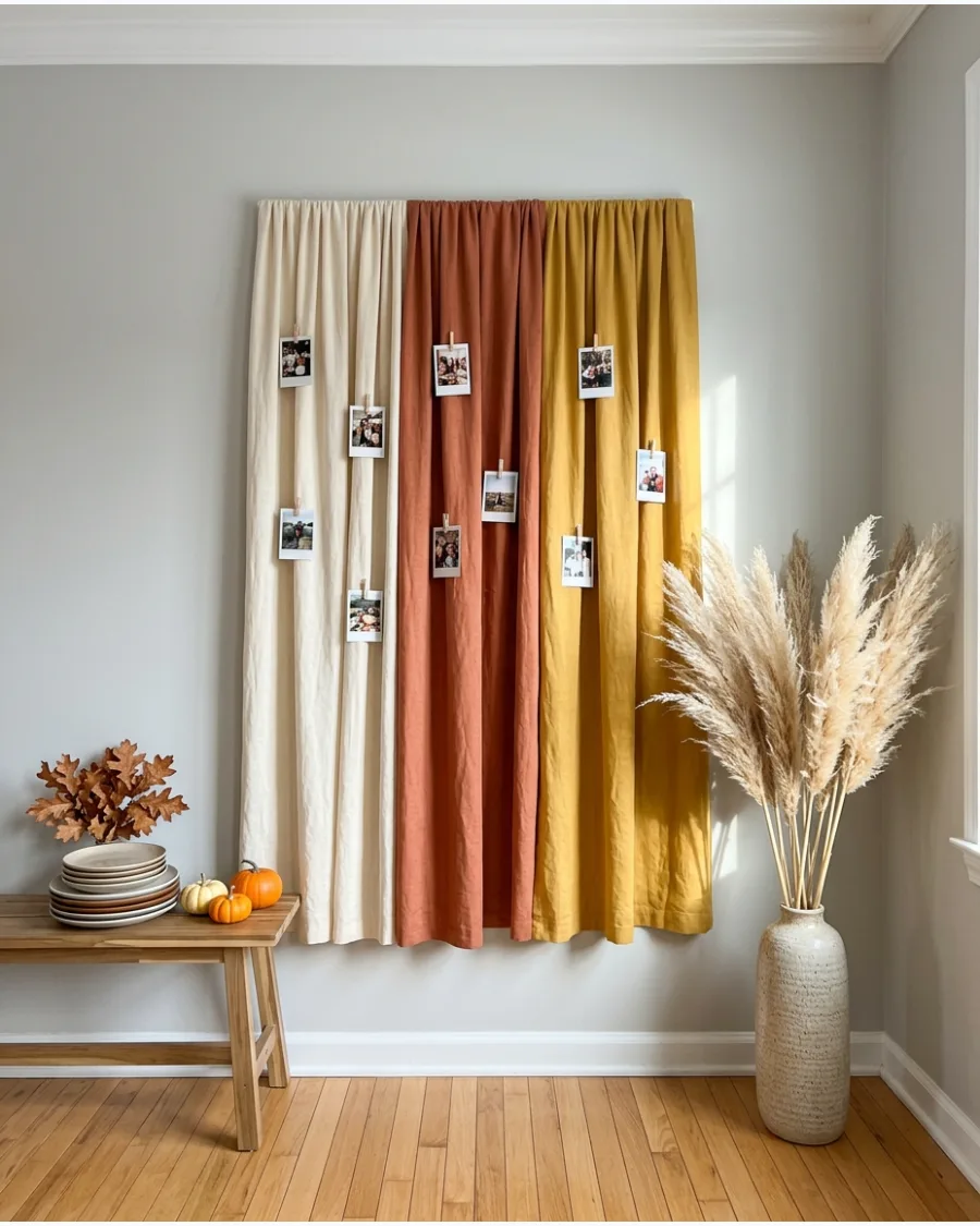 85. Layered Fabric Photo Wall