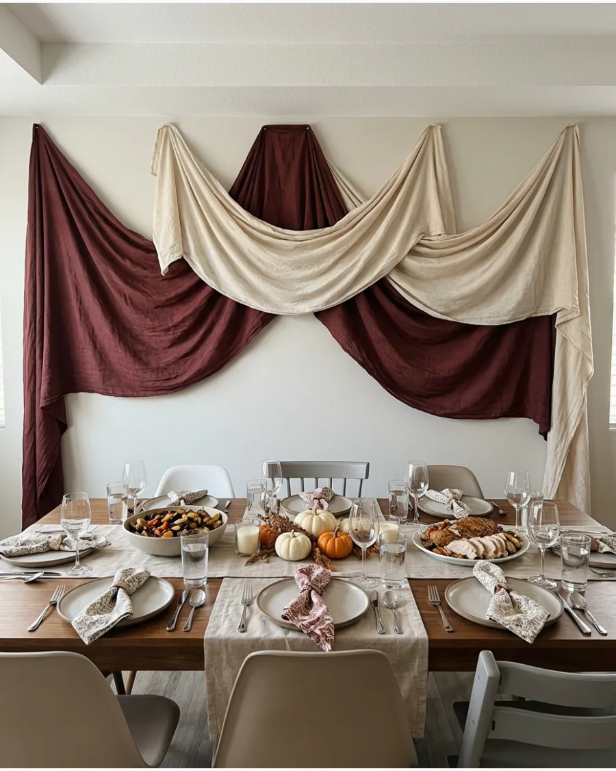 89. Fabric-Draped Friendsgiving Backdrop