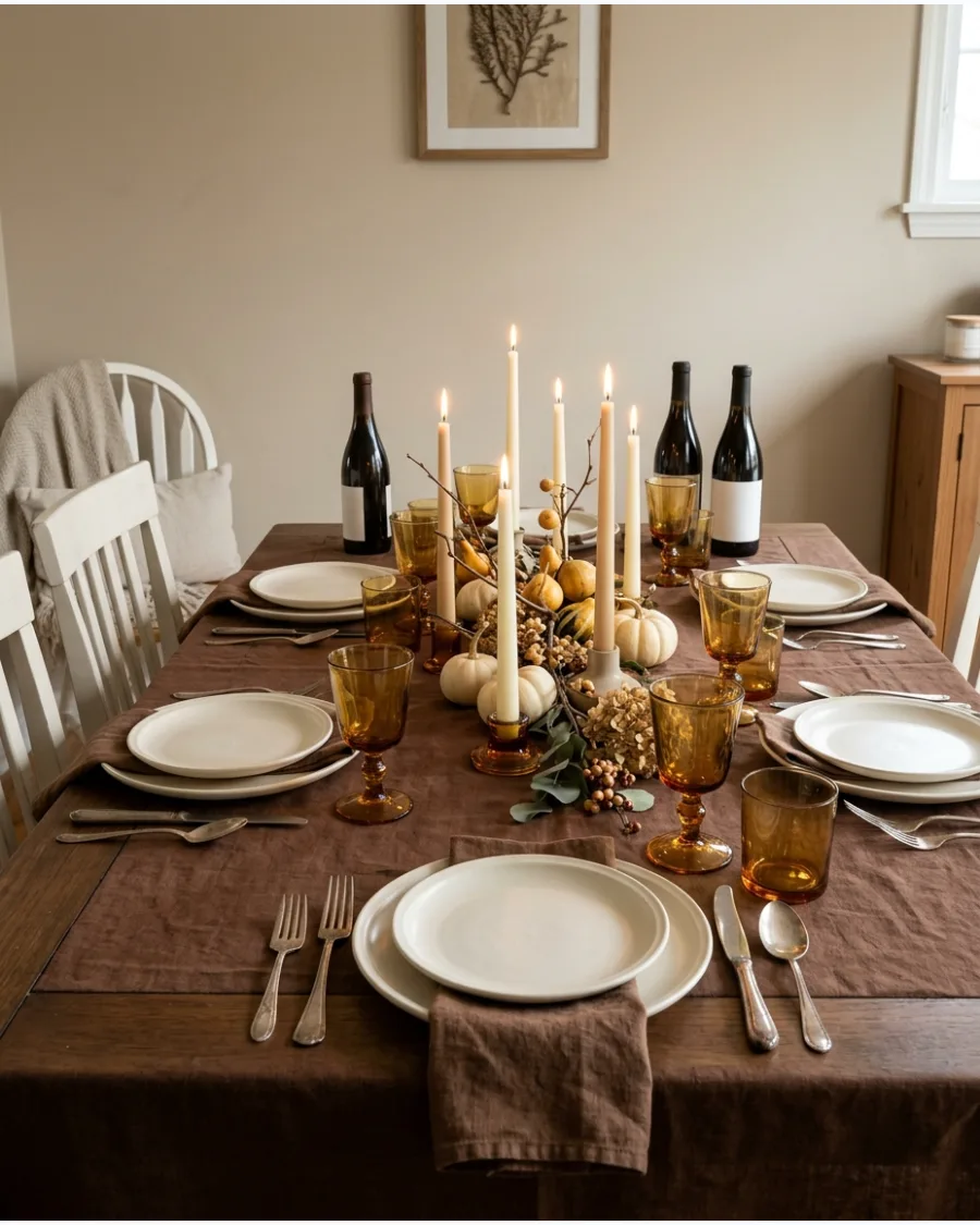 9. Chocolate Brown Friendsgiving Table