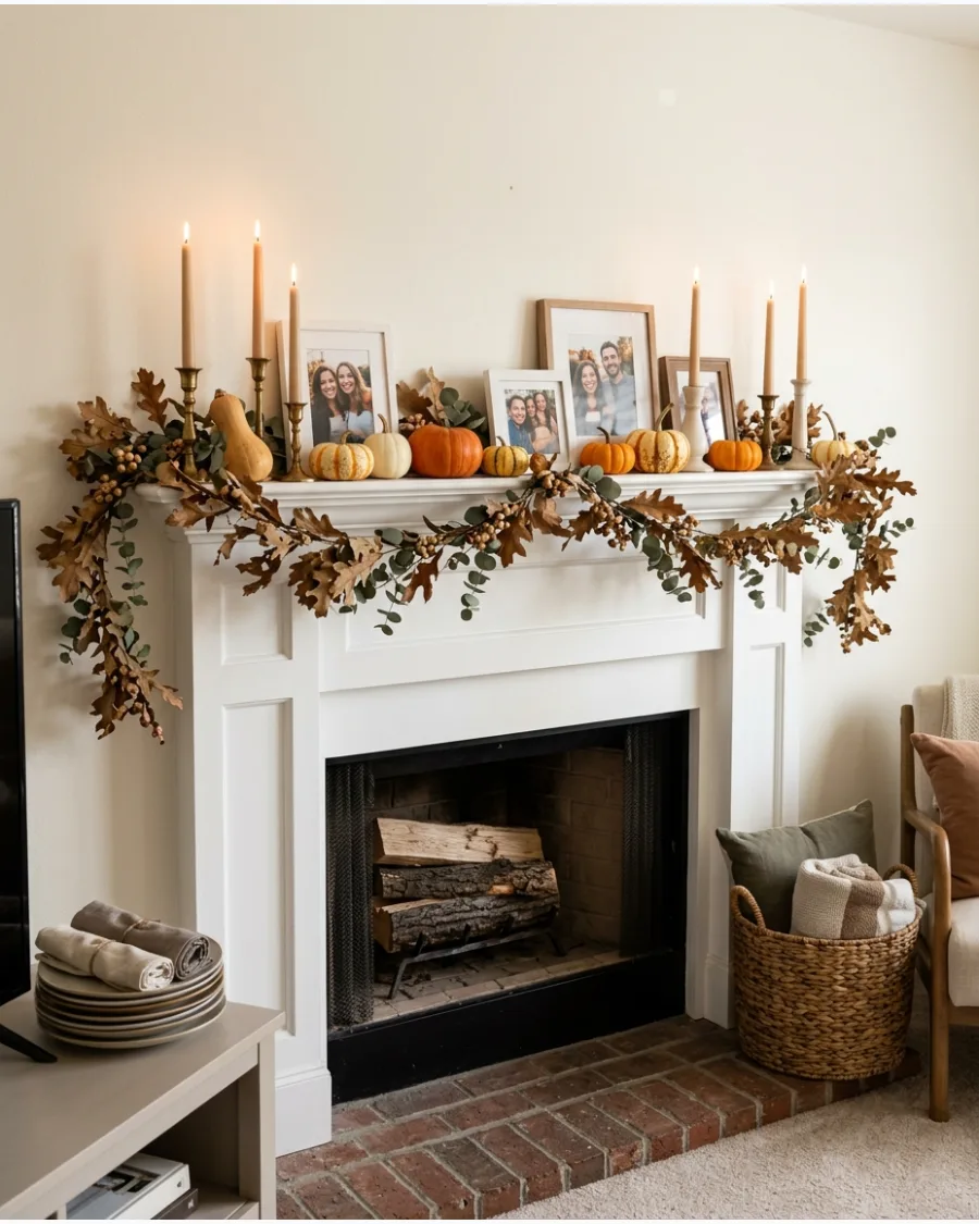 90. Friendsgiving Fireplace Mantel Decor
