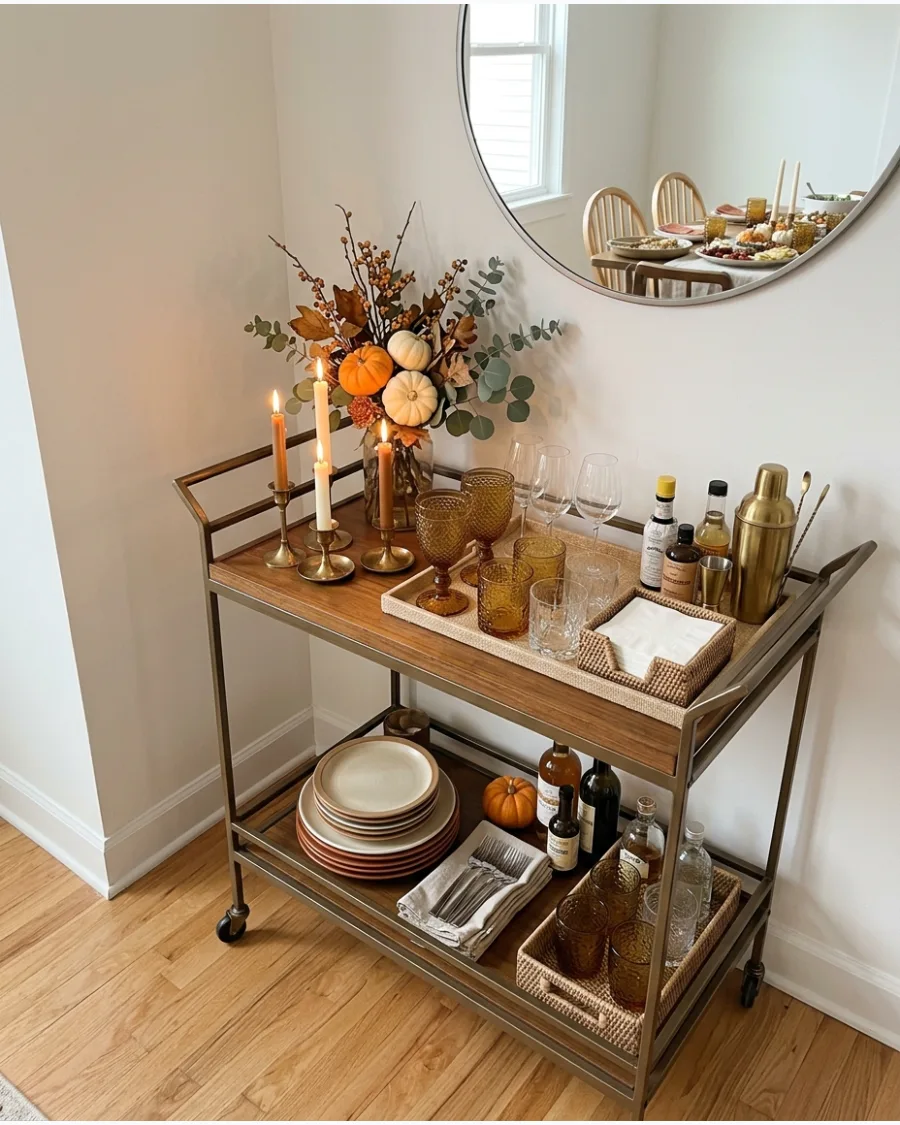 92. Friendsgiving Bar Cart Decor