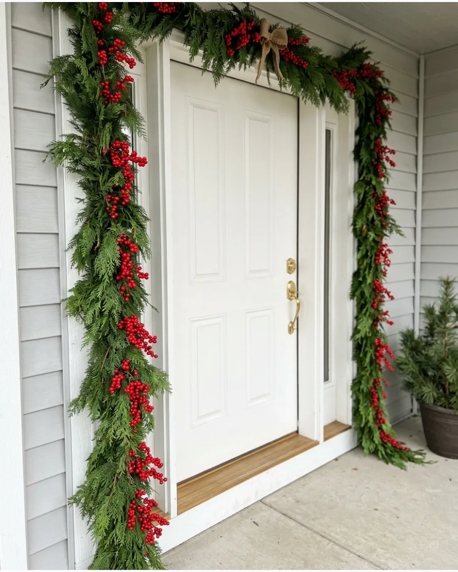 10. DIY Cedar Garland With Red Berry Clusters