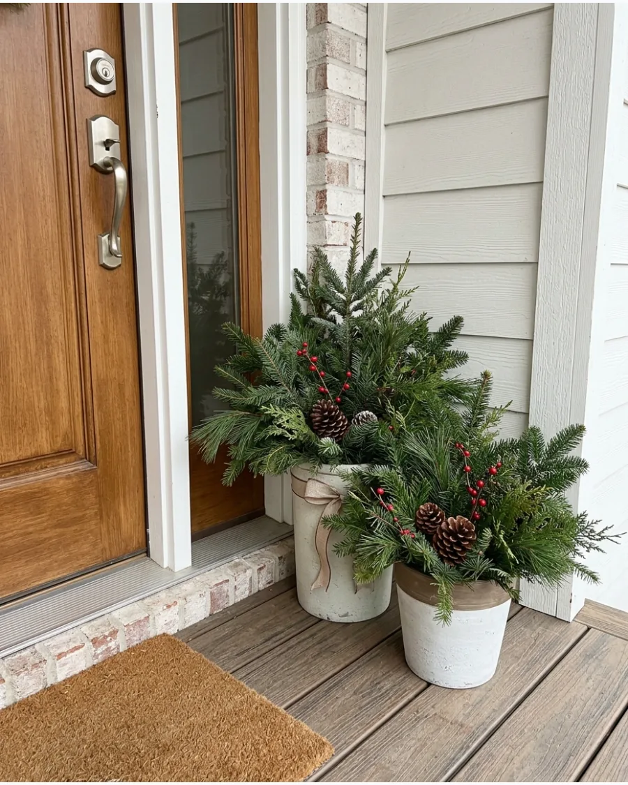11. DIY Evergreen Christmas Porch Pots