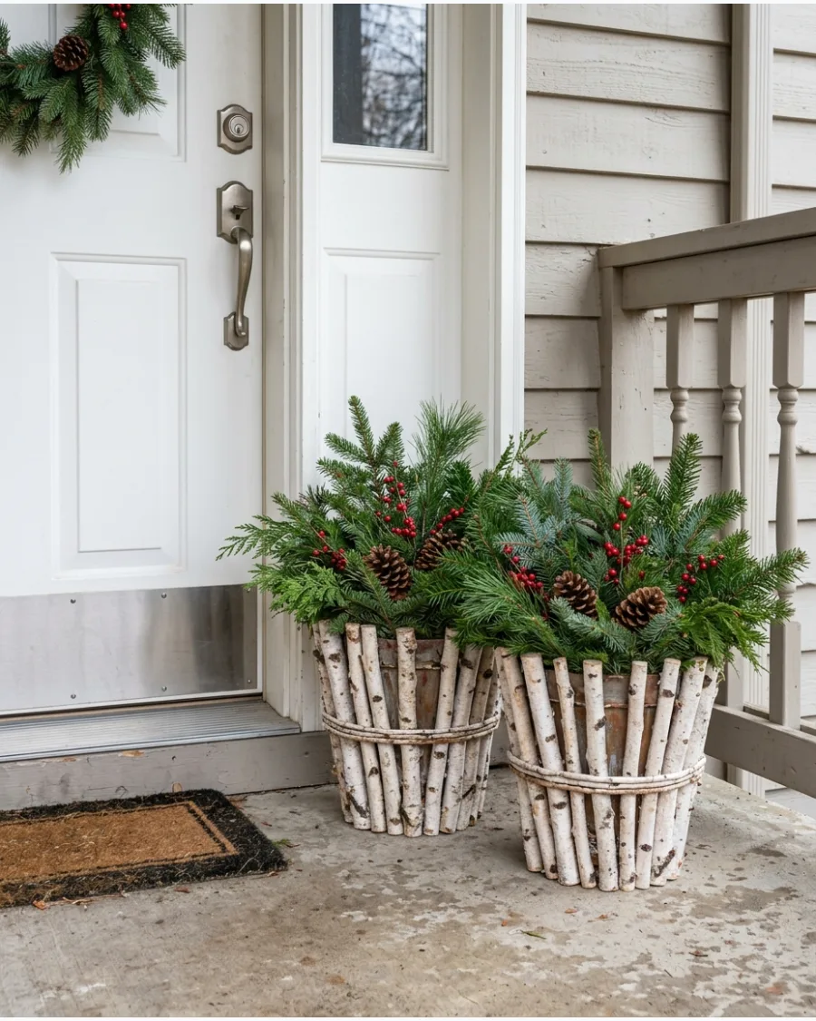 12. DIY Birch Branch Christmas Planters