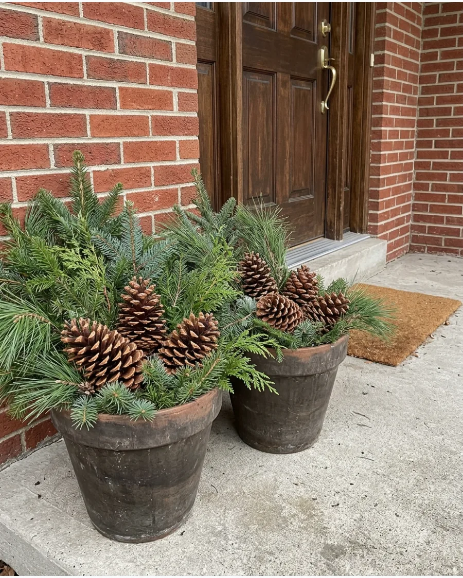 17. DIY Natural Pinecone Porch Planters