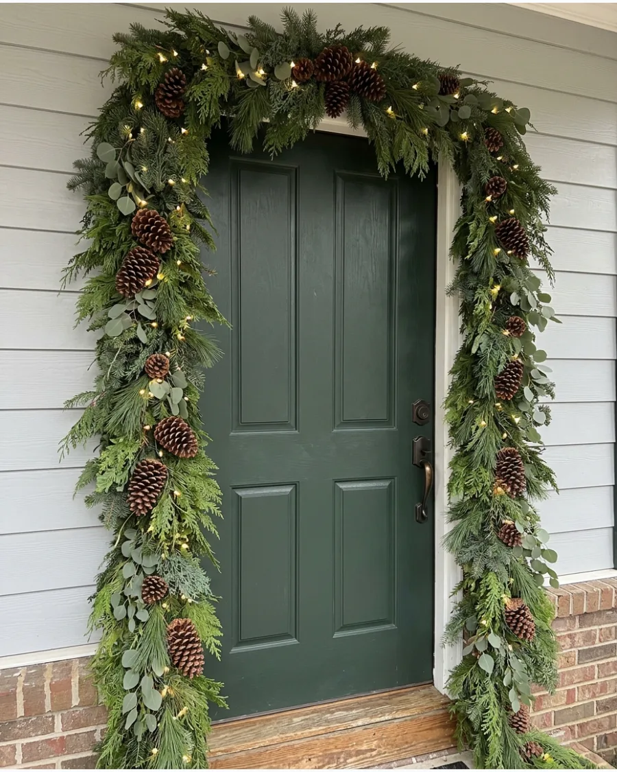 2. DIY Mixed Greenery Christmas Door Garland