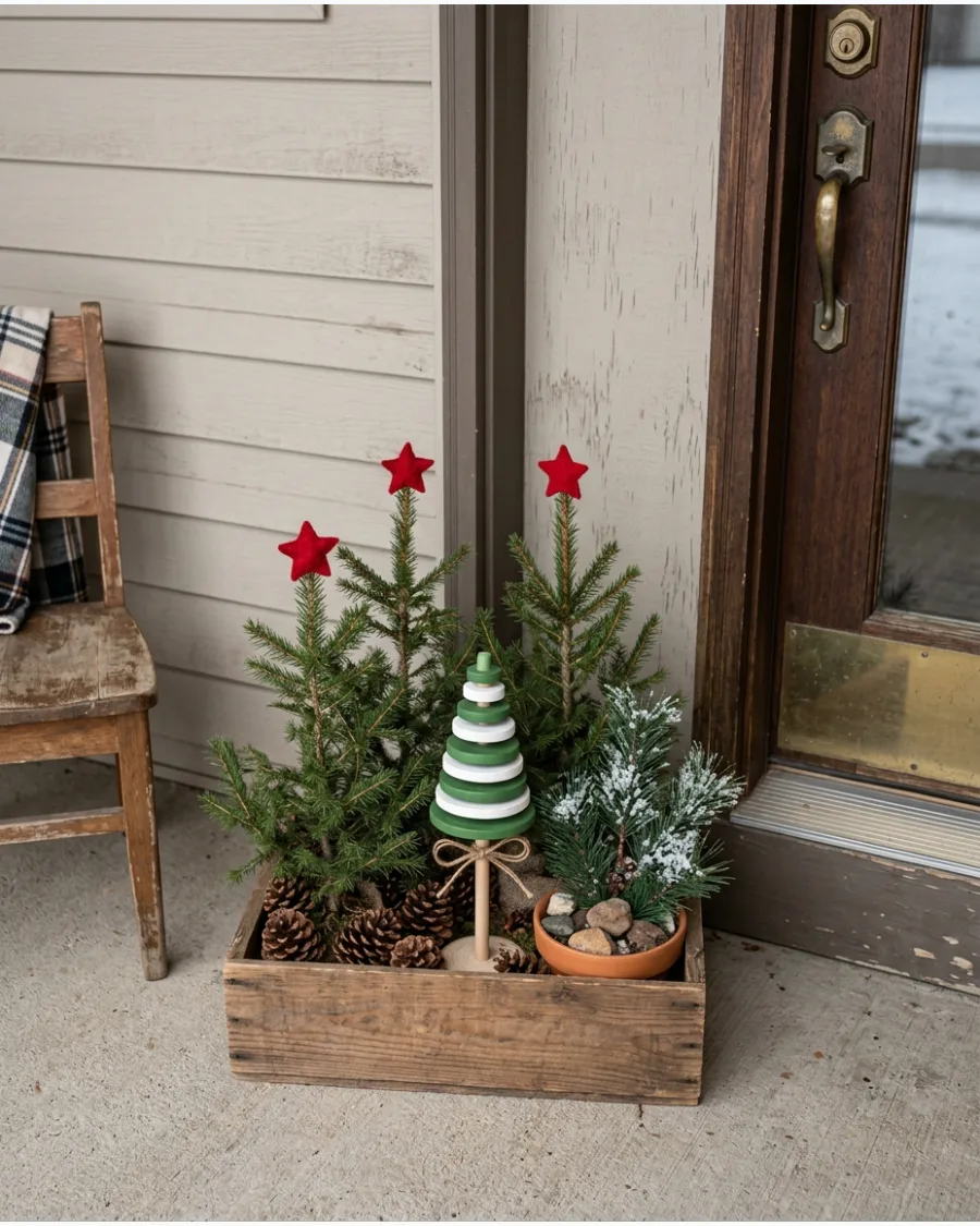 21. DIY Mini Christmas Tree Forest on the Porch