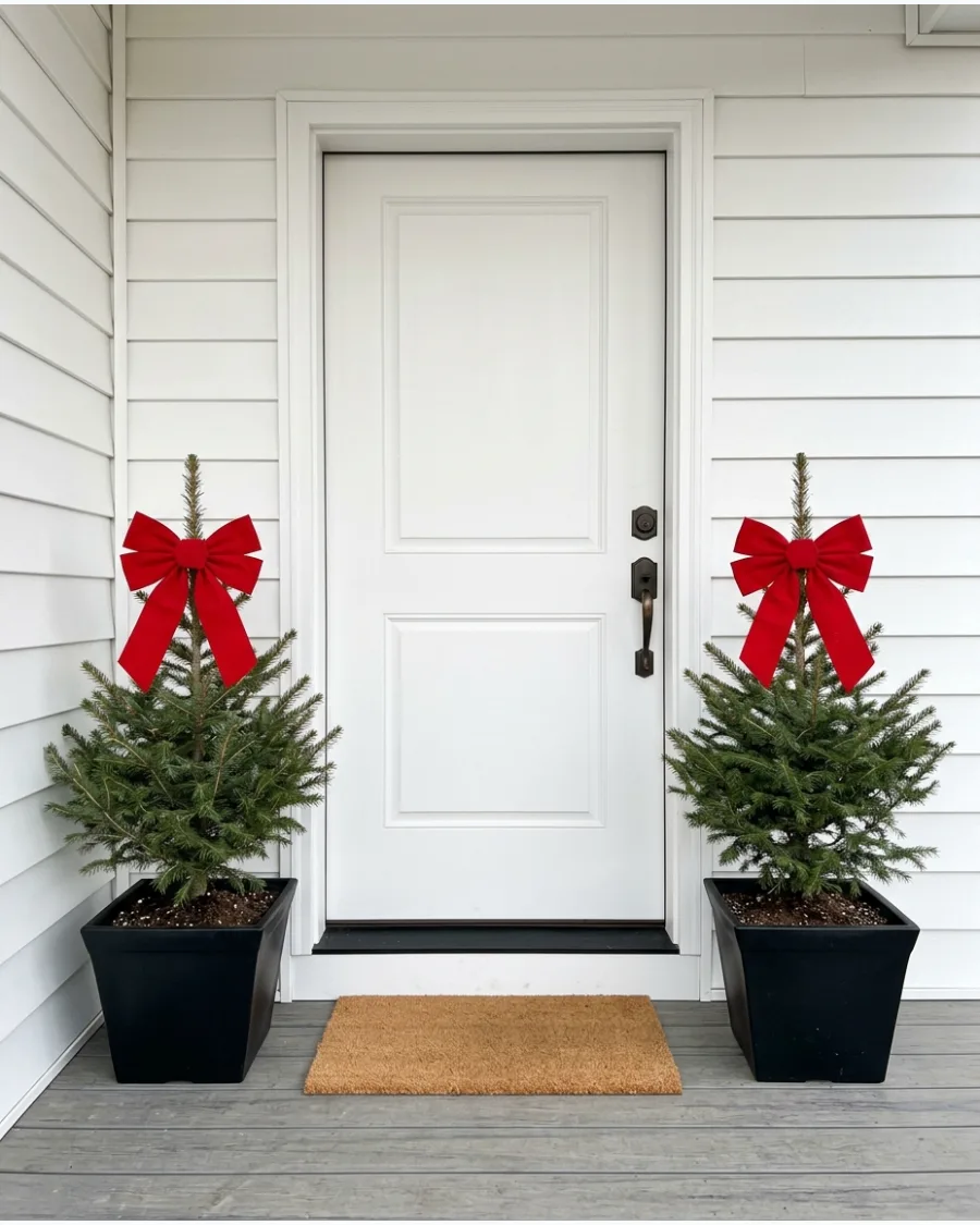 23. DIY Potted Christmas Trees With Red Bows