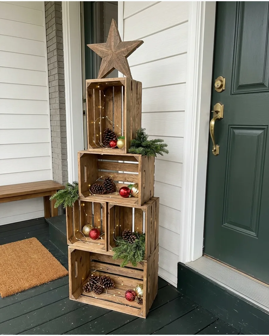 25. DIY Wooden Crate Christmas Tree Display
