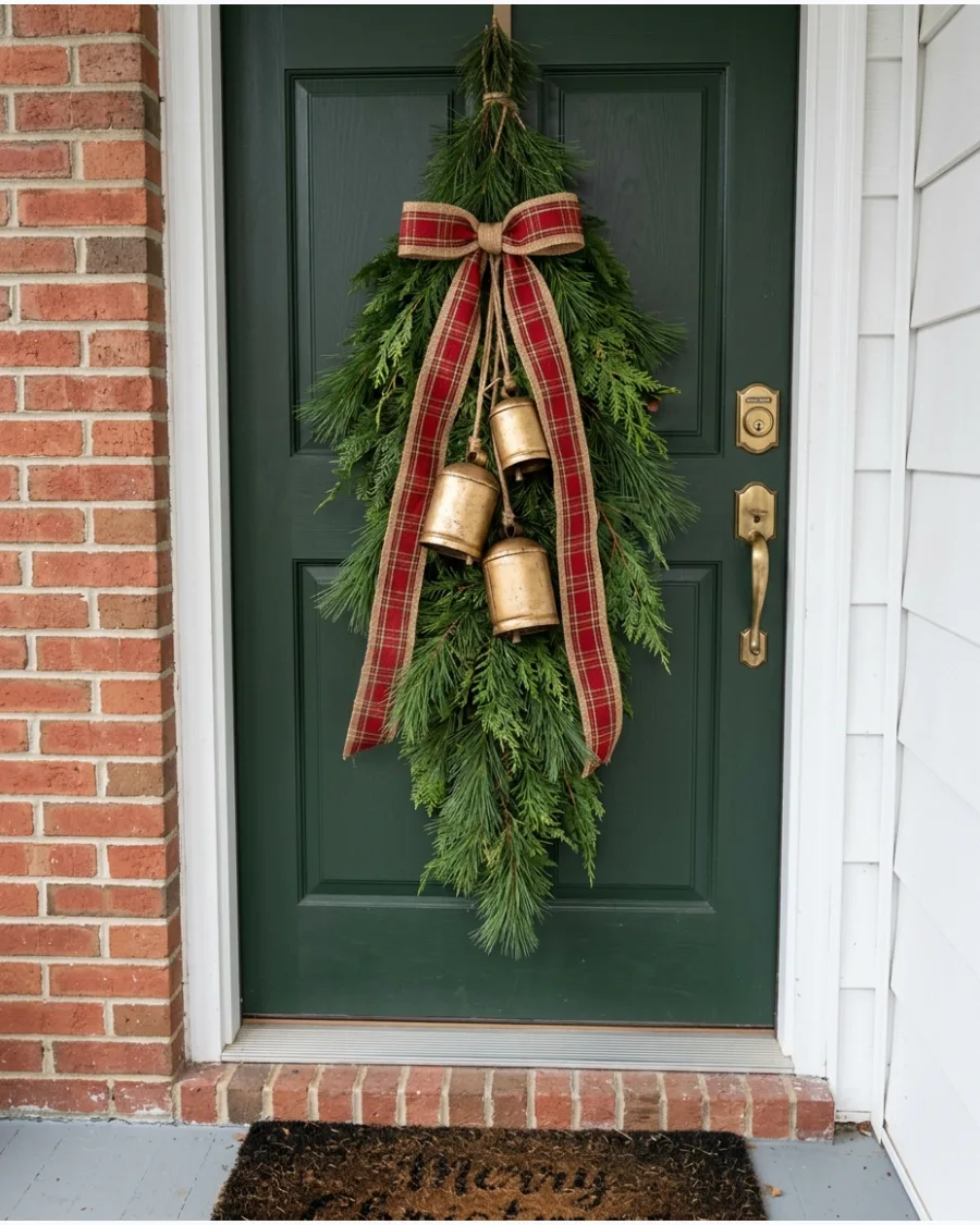 3. DIY Christmas Door Swag With Bells