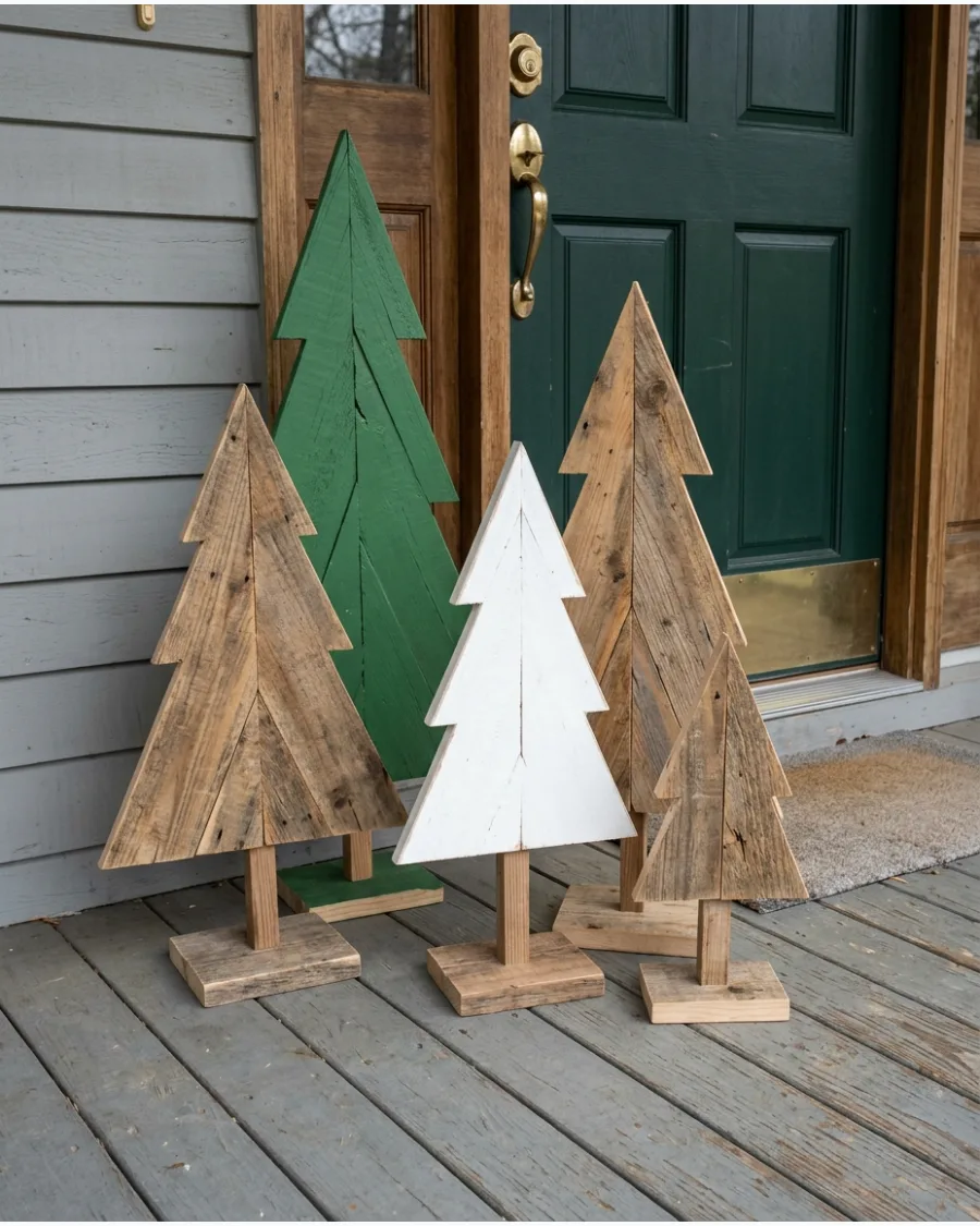 30. DIY Wooden Christmas Trees for the Porch
